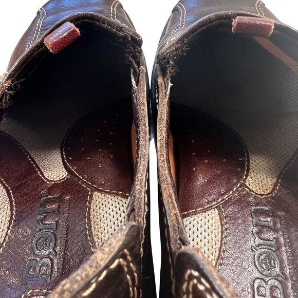 Born Womens Slip On Brown Leather Shoes Loafers Size 6 M EU 36.5 Stitching - Picture 7 of 12